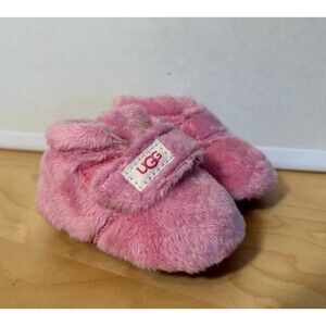UGG Infants Bixbee Fleece Boots Pink Faux Fur Rubber Sole 2/3 6-12M Baby